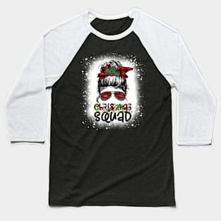 Christmas Squad Xmas Tree Lights Leopard Messy Bun Bleached Women Girl Baseball T-Shirt